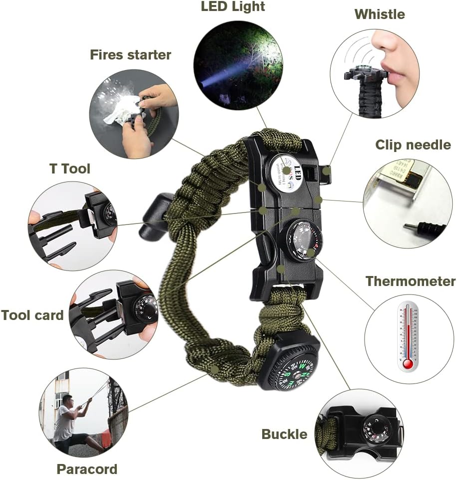 8-in-1 survival armband set, Ultieme Reddingstool Rond Je Pols