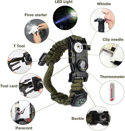 8-in-1 survival armband set, Ultieme Reddingstool Rond Je Pols