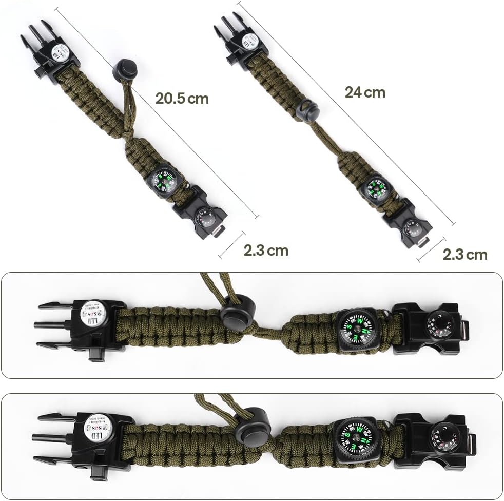 8-in-1 survival armband set, Ultieme Reddingstool Rond Je Pols