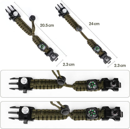8-in-1 survival armband set, Ultieme Reddingstool Rond Je Pols